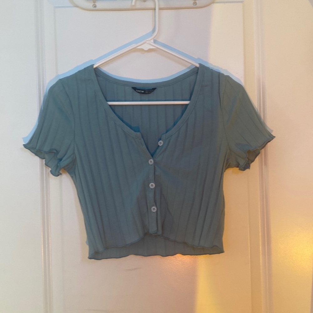 Blue Button Up Short Sleeve Cardigan/Shirt